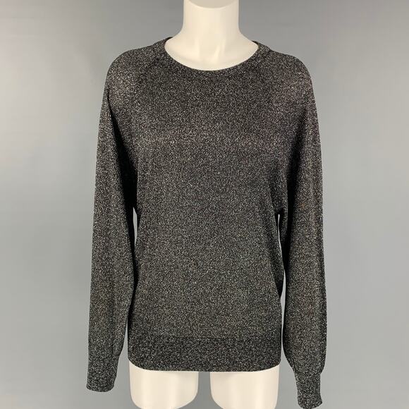 COLLECTION Size XS Black & Silver Metallic Acetate Blend Crew-Neck Pullover - Picture 1 of 1